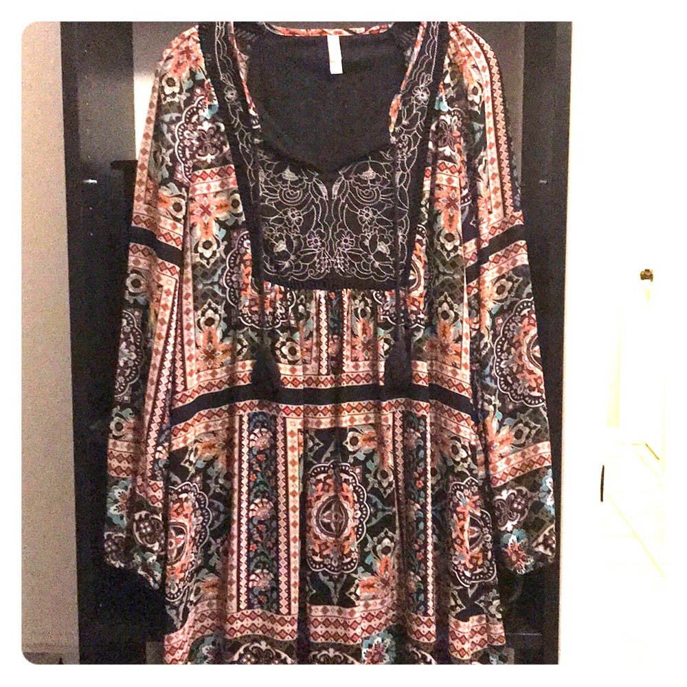 Long sleeve, knee length bohemian dress